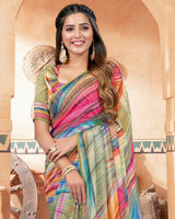 Vishal Prints Multi Color Fancy Chiffon Digital Print Saree With Diamond Work Satin Piping