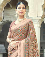 Vishal Prints Pastel Red Printed Designer Tissue Brasso Saree With Tassel