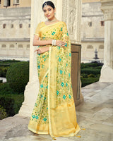 Vishal Prints Light Yellow Printed Designer Tissue Brasso Saree With Tassel