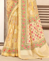 Vishal Prints Pastel Yellow Printed Designer Tissue Brasso Saree With Tassel