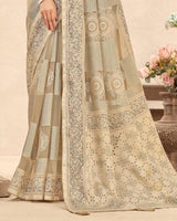Vishal Prints Sand Grey Printed Designer Tissue Brasso Saree With Tassel
