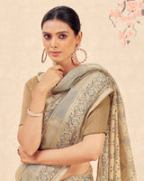 Vishal Prints Sand Grey Printed Designer Tissue Brasso Saree With Tassel