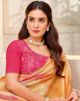 Vishal Prints Porsche Orange Designer Organza Digital Print Saree With Diamond Work And Cut Work Border