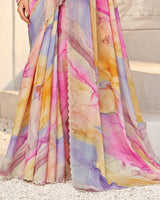 Vishal Prints Multi Color Designer Organza Digital Print Saree With Diamond Work And Cut Work Border