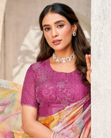 Vishal Prints Multi Color Designer Organza Digital Print Saree With Diamond Work And Cut Work Border