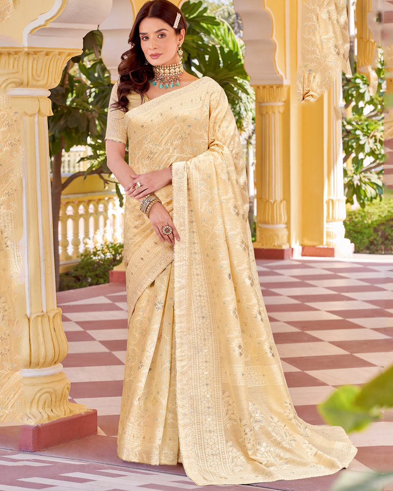 Vishal Prints Gold Sand Cotton Brasso Saree With Core Piping