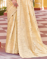 Vishal Prints Gold Sand Cotton Brasso Saree With Core Piping