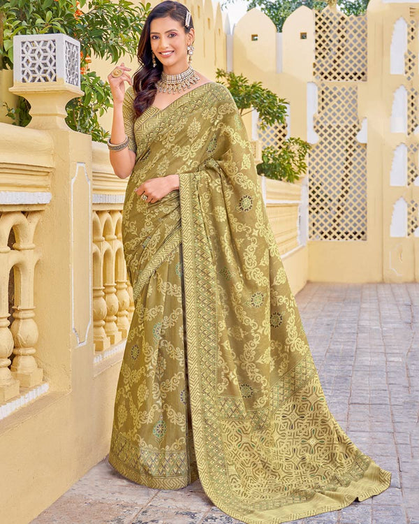 Vishal Prints Dark Mustard Cotton Brasso Saree With Core Piping