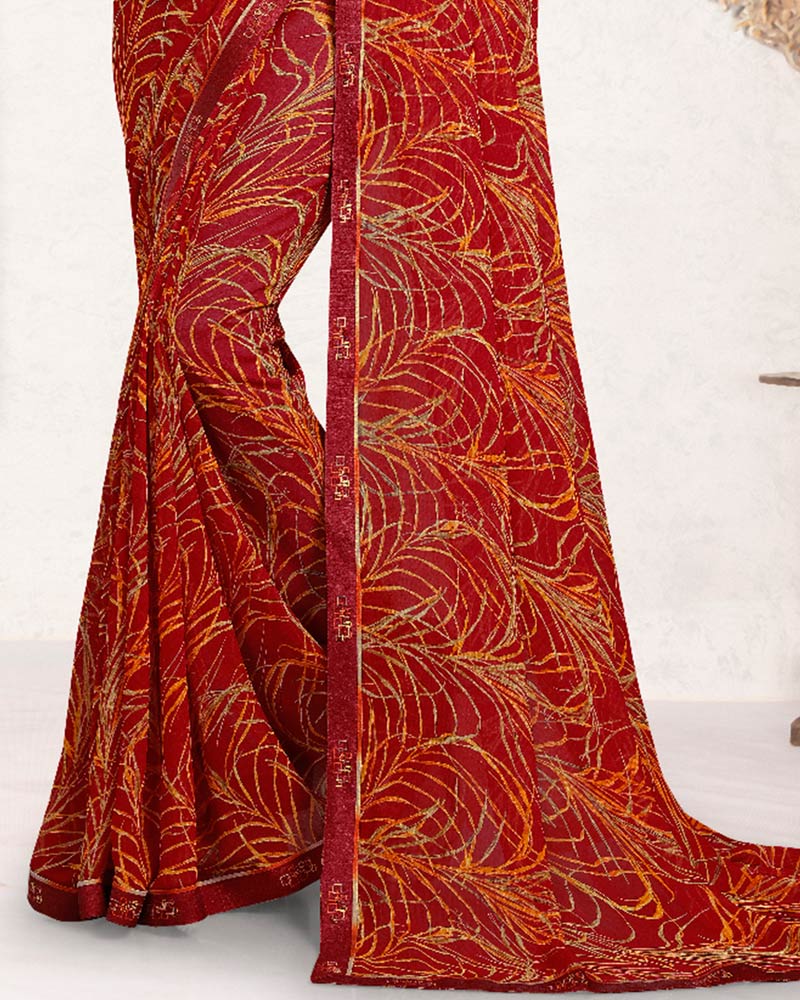Vishal Prints Brick Red Printed Georgette Saree With Fancy Border