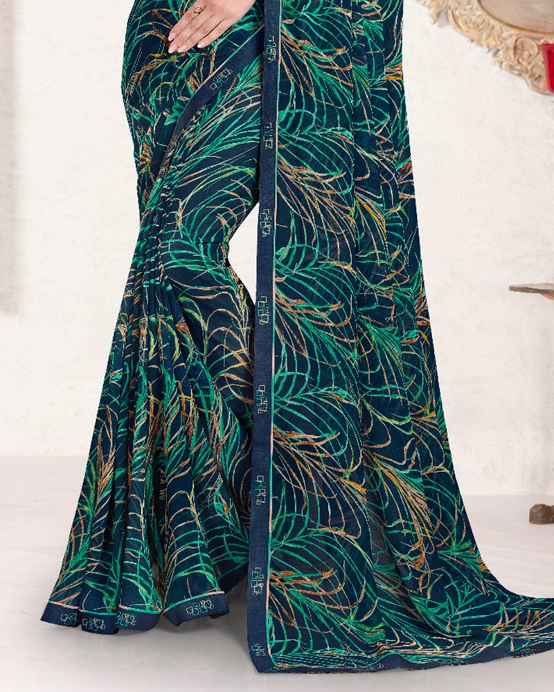 Vishal Prints Teal Green Printed Georgette Saree With Fancy Border