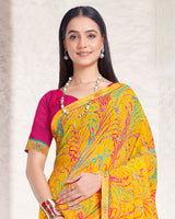 Vishal Prints Dark Yellow Printed Georgette Saree With Fancy Border