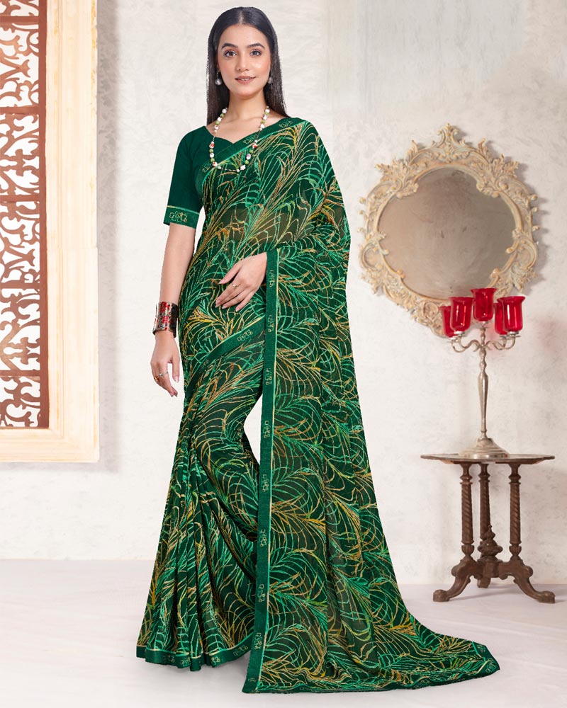 Vishal Prints Dark Green Printed Georgette Saree With Fancy Border