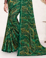 Vishal Prints Dark Green Printed Georgette Saree With Fancy Border