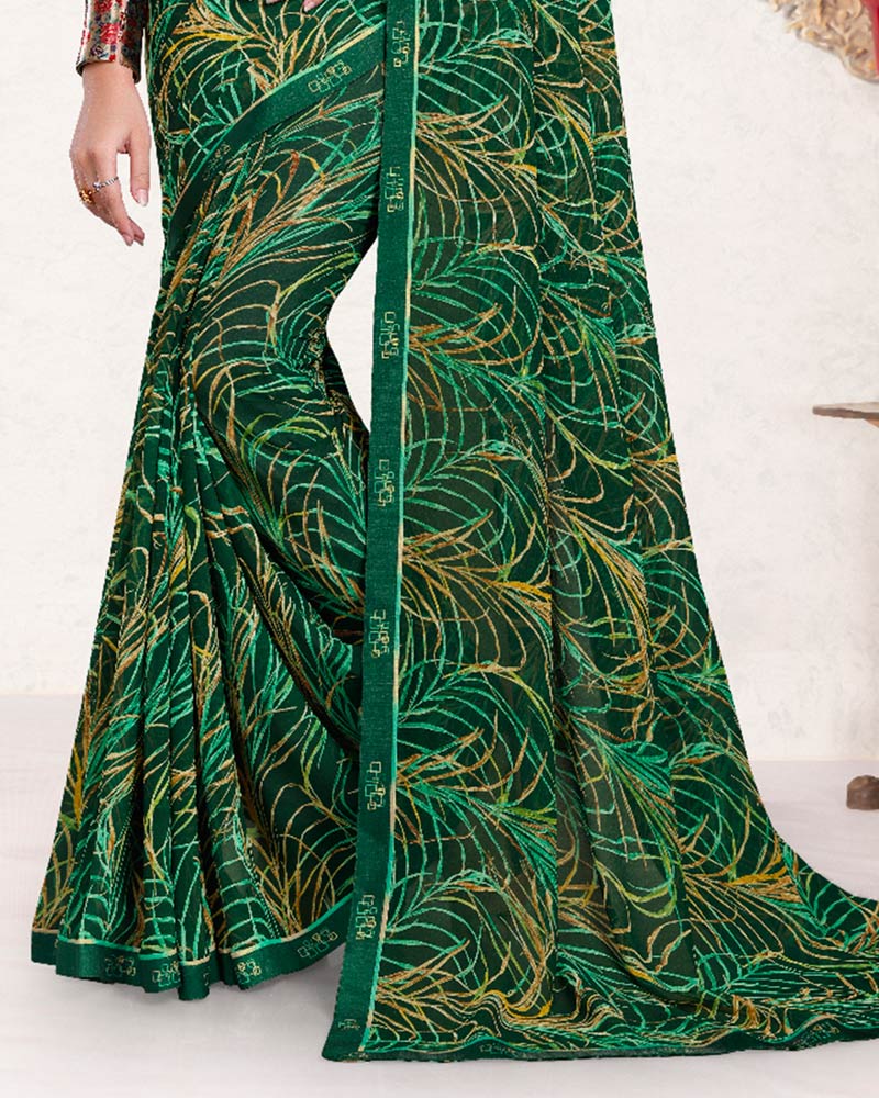 Vishal Prints Dark Green Printed Georgette Saree With Fancy Border