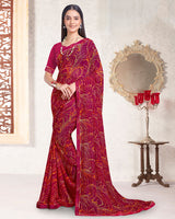 Vishal Prints Red Purple Printed Georgette Saree With Fancy Border