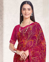 Vishal Prints Red Purple Printed Georgette Saree With Fancy Border