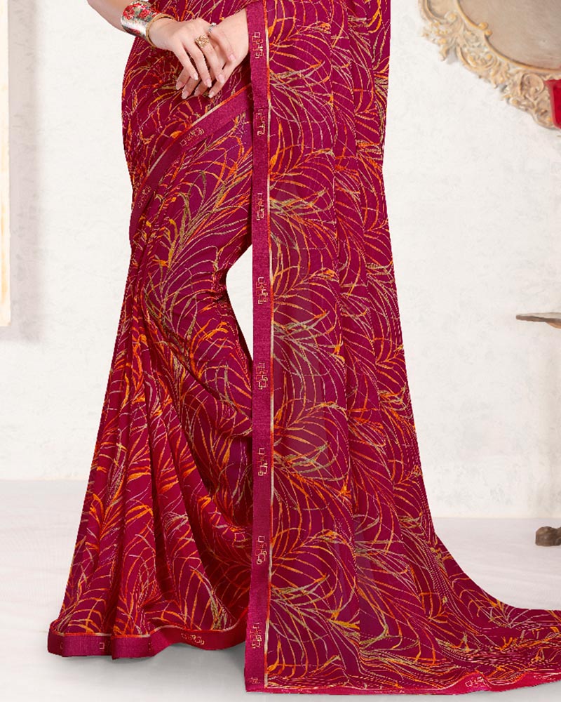 Vishal Prints Red Purple Printed Georgette Saree With Fancy Border