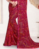 Vishal Prints Red Purple Printed Georgette Saree With Fancy Border
