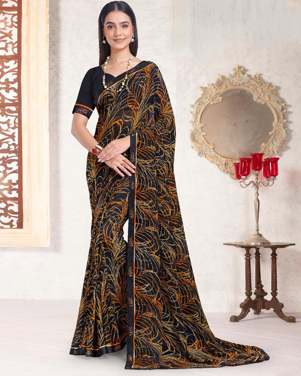 Vishal Prints Black Printed Georgette Saree With Fancy Border