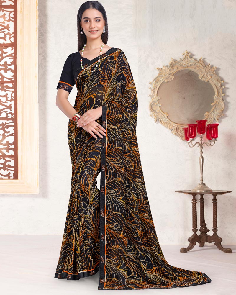 Vishal Prints Black Printed Georgette Saree With Fancy Border