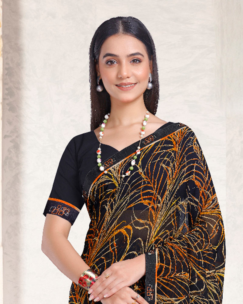 Vishal Prints Black Printed Georgette Saree With Fancy Border