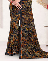 Vishal Prints Black Printed Georgette Saree With Fancy Border