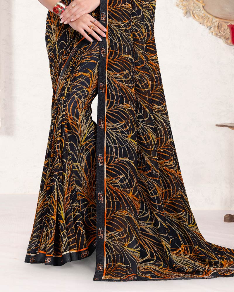 Vishal Prints Black Printed Georgette Saree With Fancy Border