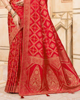 Vishal Prints Dark Red Designer Art Silk Weaving Saree With Diamond Work And Tassel
