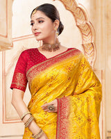 Vishal Prints Golden Yellow Designer Art Silk Weaving Saree With Diamond Work And Tassel