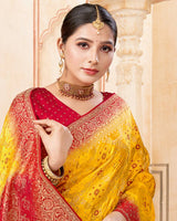 Vishal Prints Golden Yellow Designer Art Silk Weaving Saree With Diamond Work And Tassel