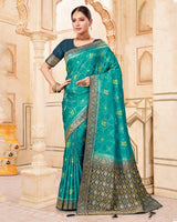 Vishal Prints Teal Green Designer Art Silk Weaving Saree With Diamond Work And Tassel