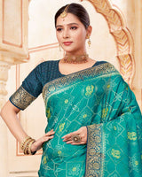Vishal Prints Teal Green Designer Art Silk Weaving Saree With Diamond Work And Tassel