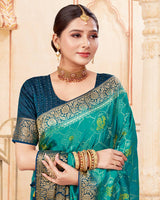 Vishal Prints Teal Green Designer Art Silk Weaving Saree With Diamond Work And Tassel