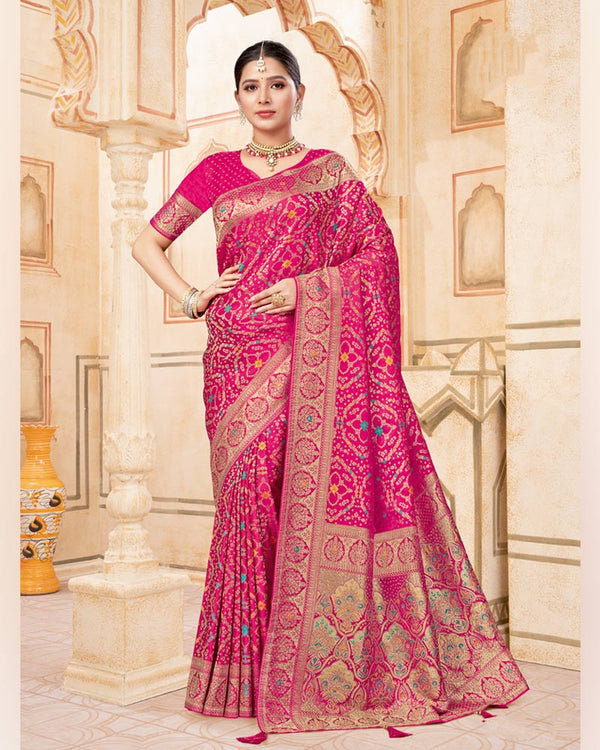 Vishal Prints Raspberry Pink Designer Art Silk Weaving Saree With Diamond Work And Tassel