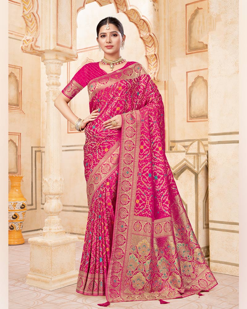 Vishal Prints Raspberry Pink Designer Art Silk Weaving Saree With Diamond Work And Tassel