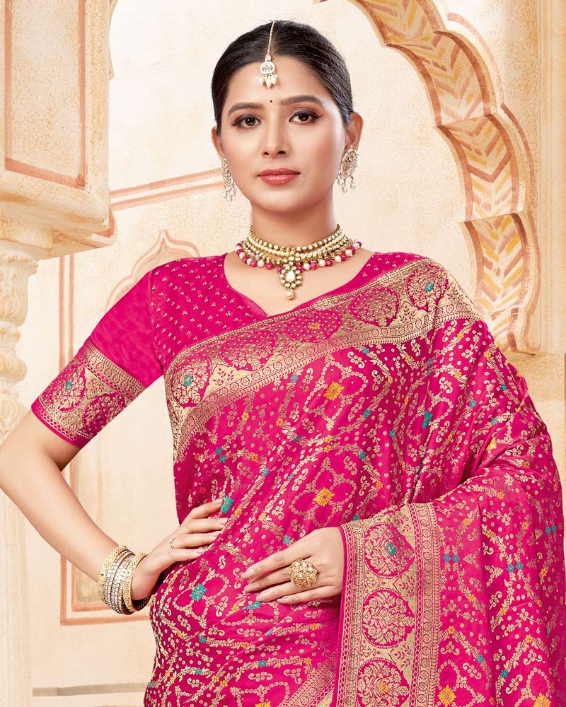 Vishal Prints Raspberry Pink Designer Art Silk Weaving Saree With Diamond Work And Tassel