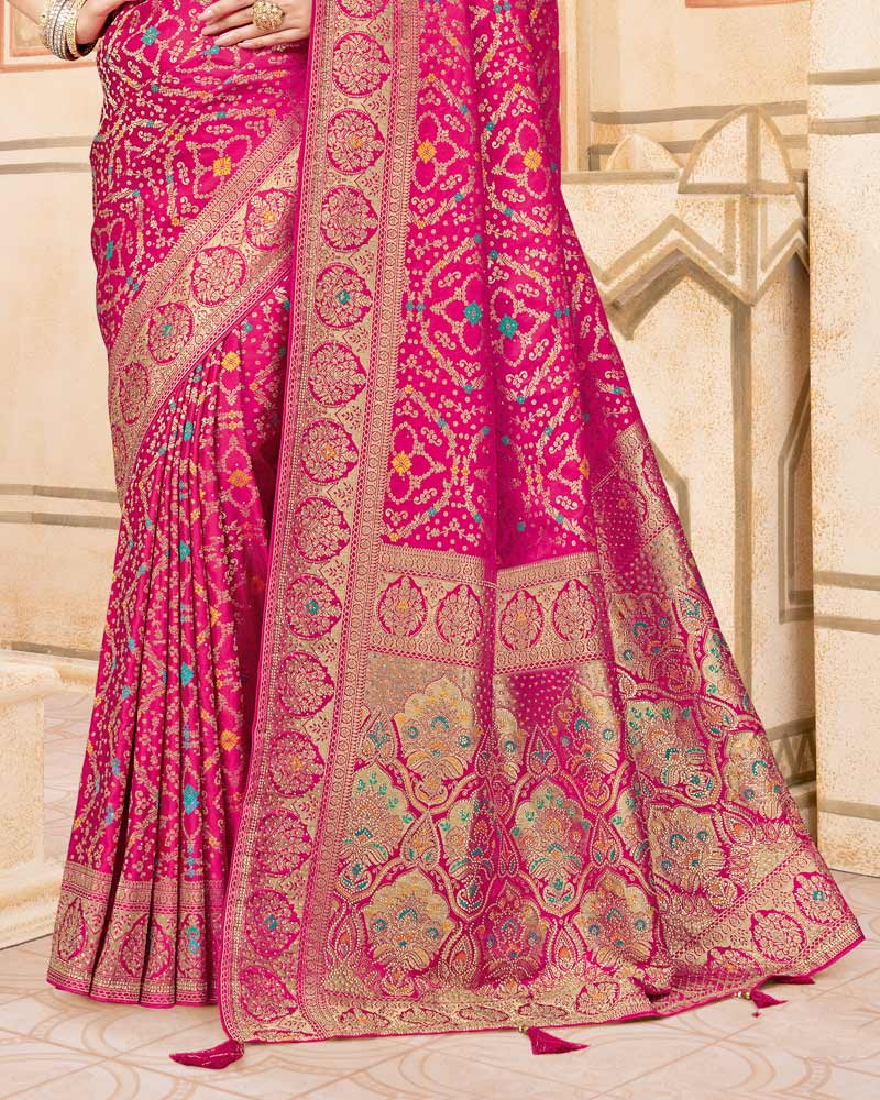Vishal Prints Raspberry Pink Designer Art Silk Weaving Saree With Diamond Work And Tassel