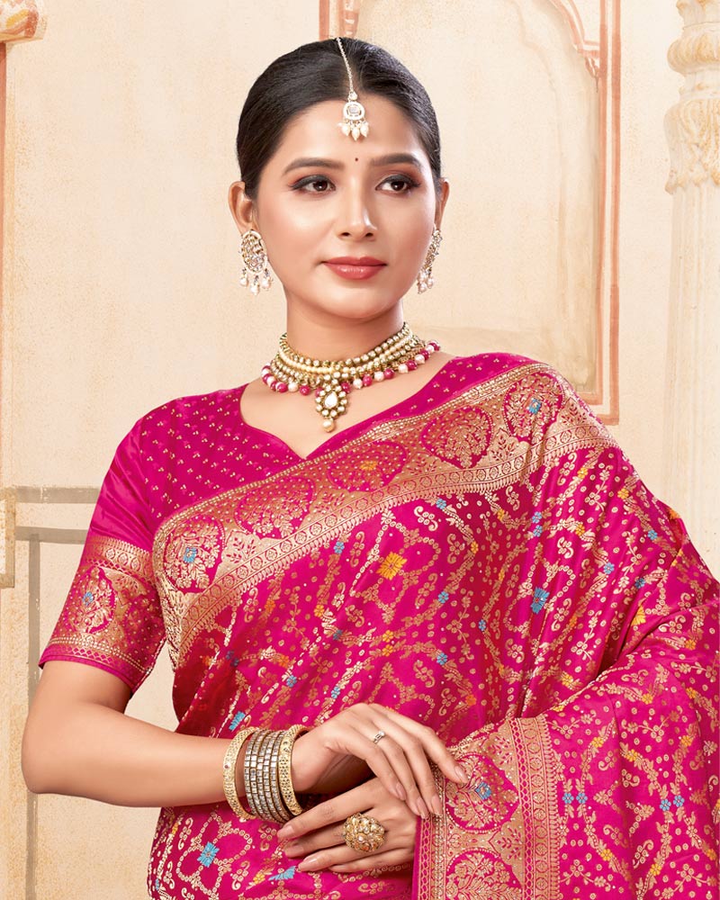 Vishal Prints Raspberry Pink Designer Art Silk Weaving Saree With Diamond Work And Tassel