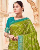Vishal Prints Mehandi Green Designer Art Silk Weaving Saree With Diamond Work And Tassel