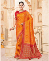 Vishal Prints Pumpkin Orange Designer Art Silk Weaving Saree With Diamond Work And Tassel