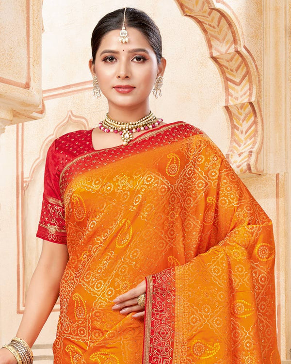 Vishal Prints Pumpkin Orange Designer Art Silk Weaving Saree With Diamond Work And Tassel
