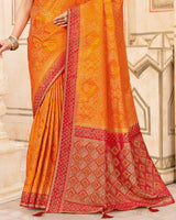 Vishal Prints Pumpkin Orange Designer Art Silk Weaving Saree With Diamond Work And Tassel