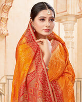 Vishal Prints Pumpkin Orange Designer Art Silk Weaving Saree With Diamond Work And Tassel