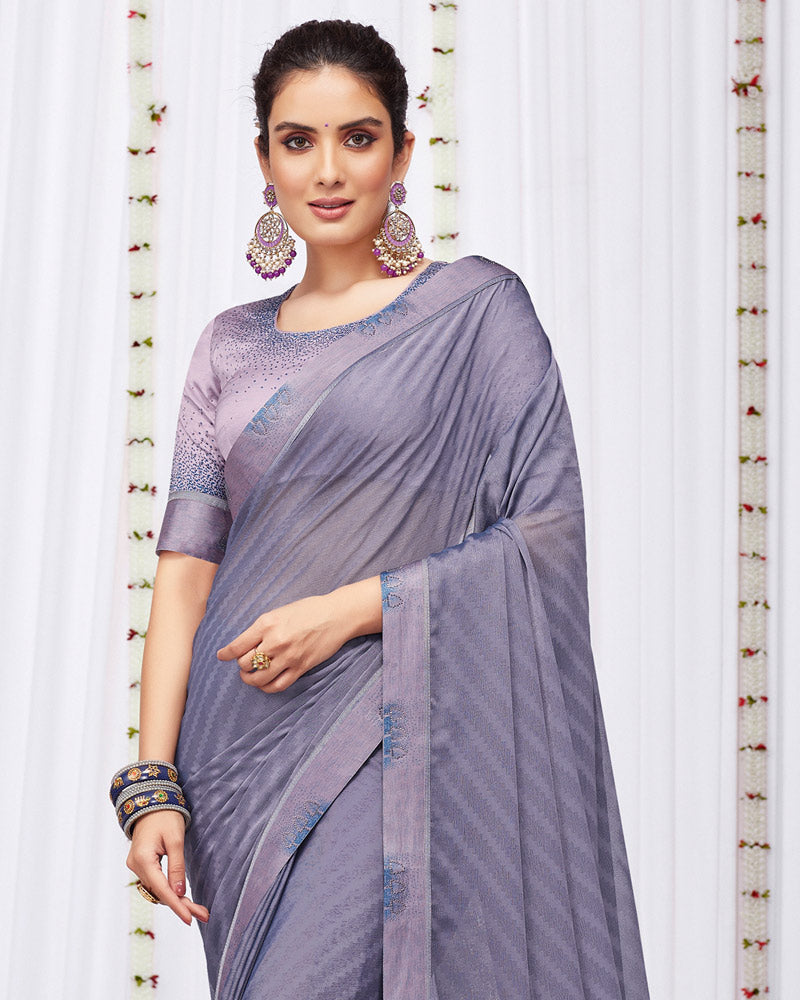 Vishal Prints Cool Grey Fancy Chiffon Designer Saree With Fancy Satin Border
