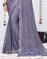 Vishal Prints Cool Grey Fancy Chiffon Designer Saree With Fancy Satin Border