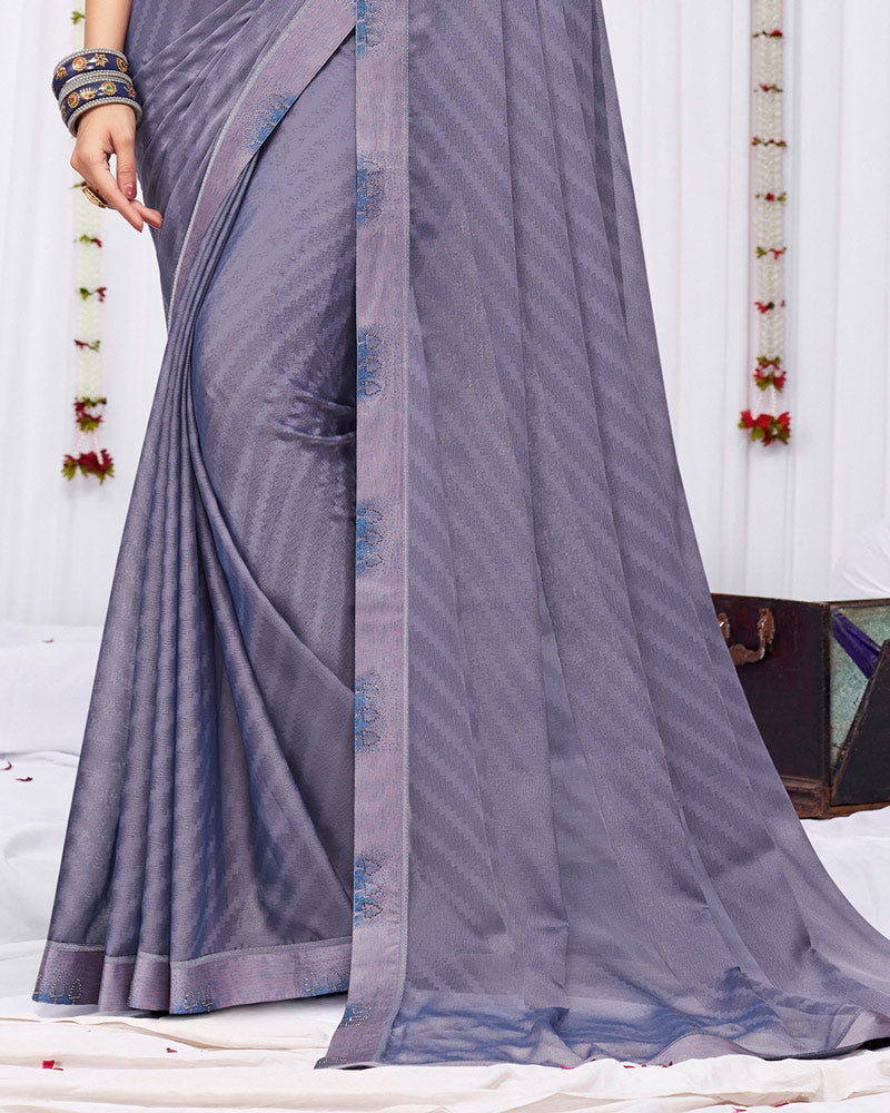 Vishal Prints Cool Grey Fancy Chiffon Designer Saree With Fancy Satin Border