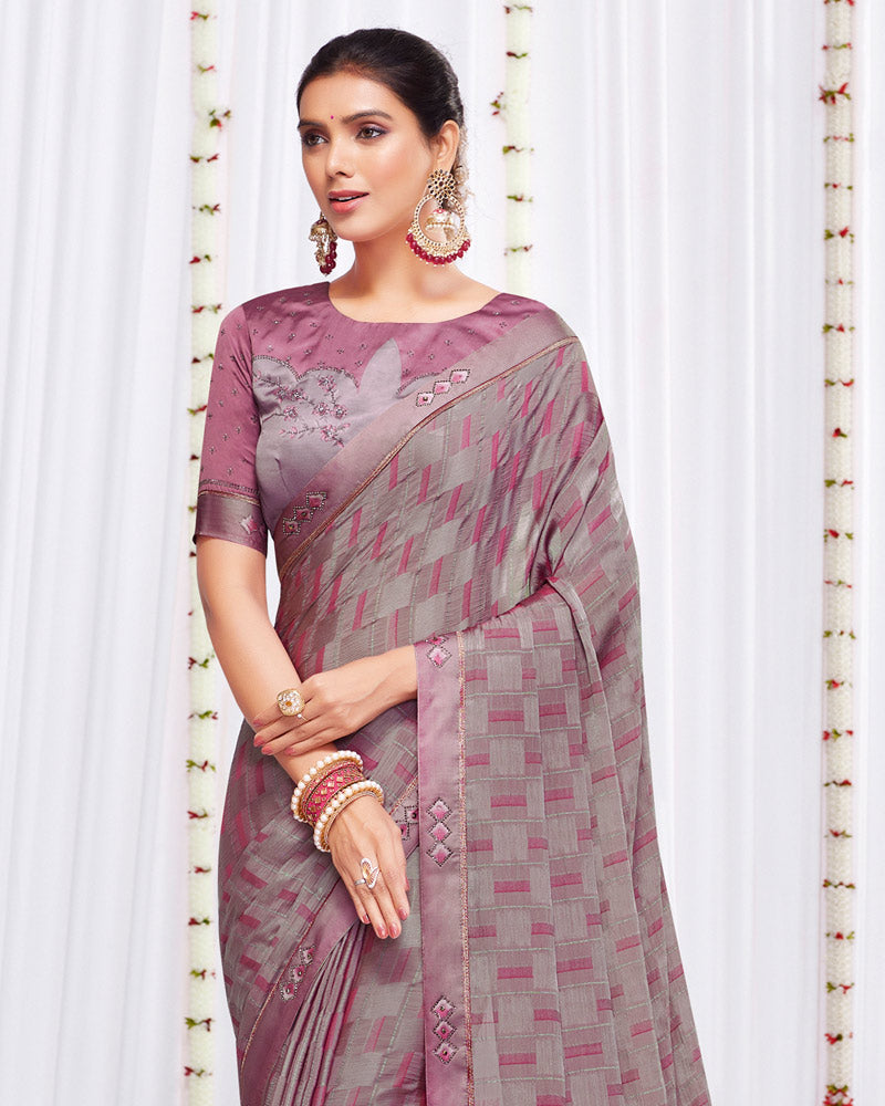 Vishal Prints Martini Brown Fancy Chiffon Designer Saree With Fancy Satin Border