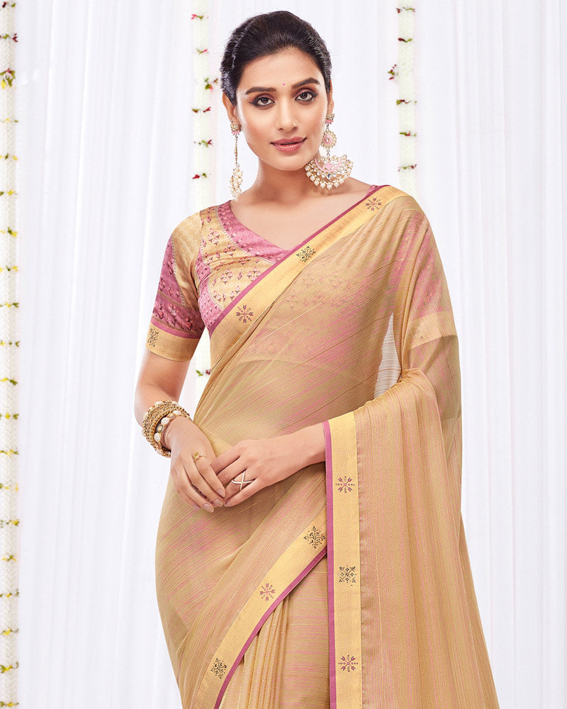 Vishal Prints Fawn Fancy Chiffon Designer Saree With Fancy Satin Border