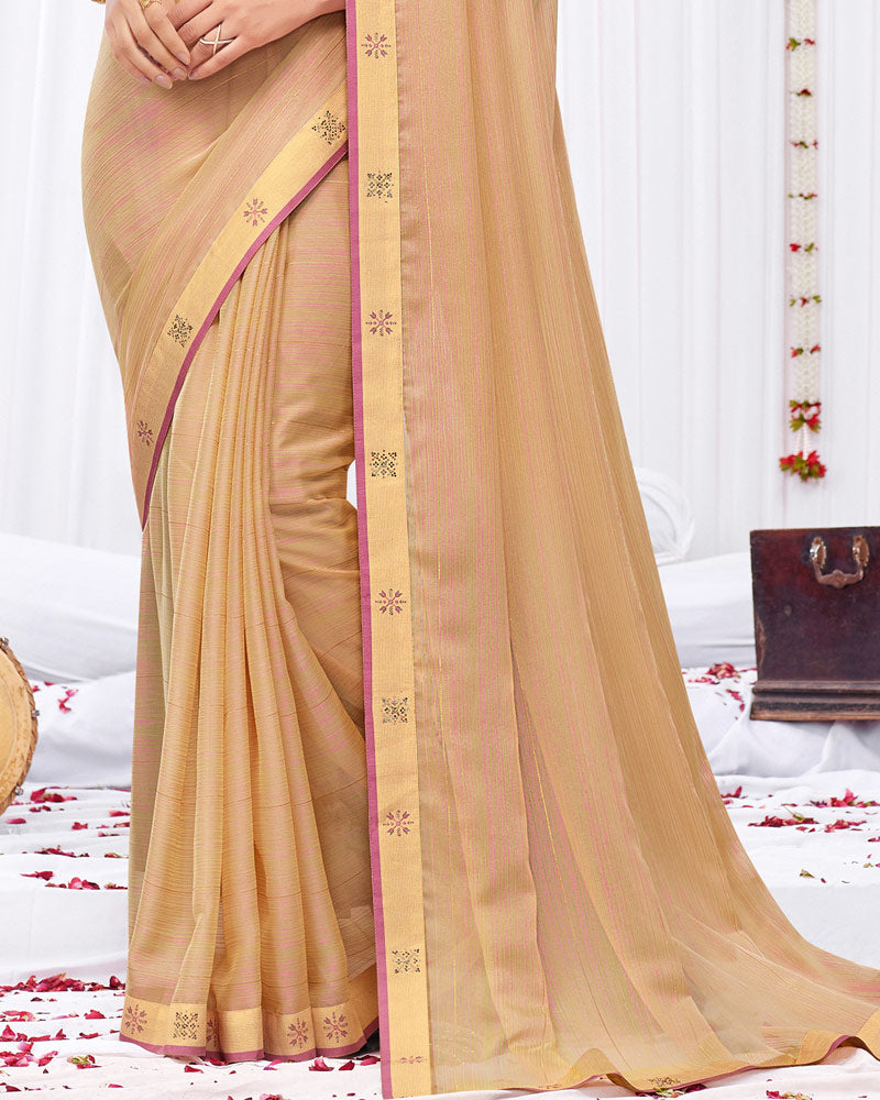 Vishal Prints Fawn Fancy Chiffon Designer Saree With Fancy Satin Border