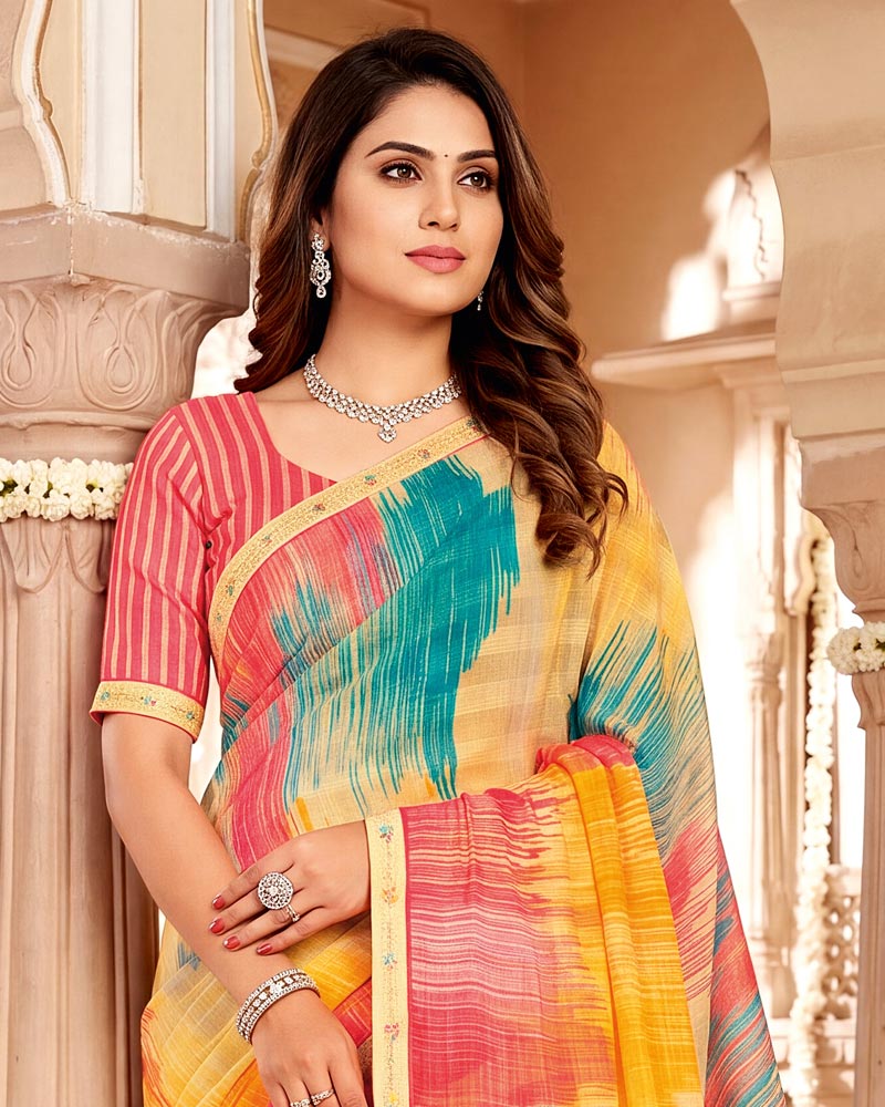 Vishal Prints Multicolour Digital Print Chiffon Saree With Fancy Border